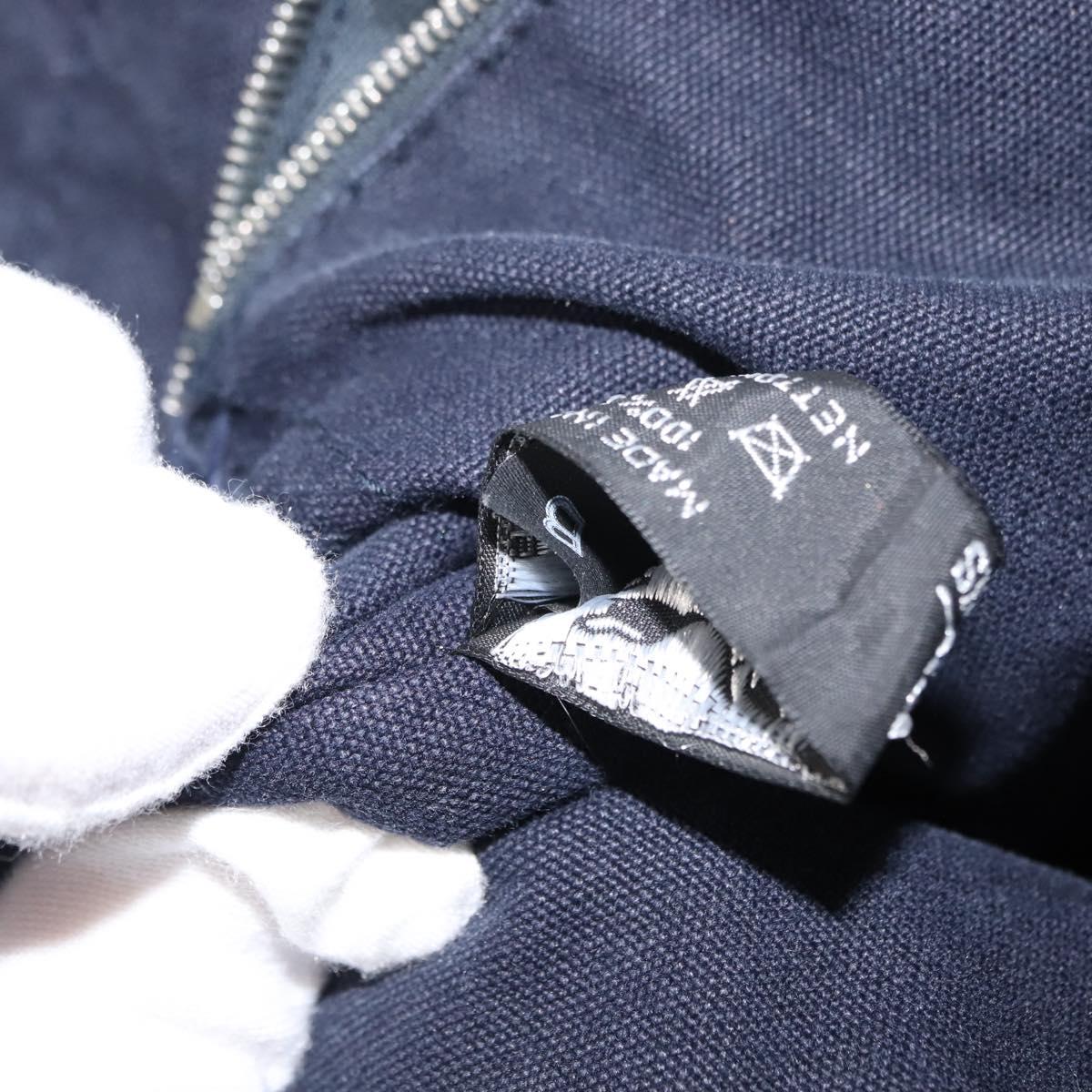 HERMES Fourre ToutMM Hand Bag Canvas Navy Brown Auth 147150