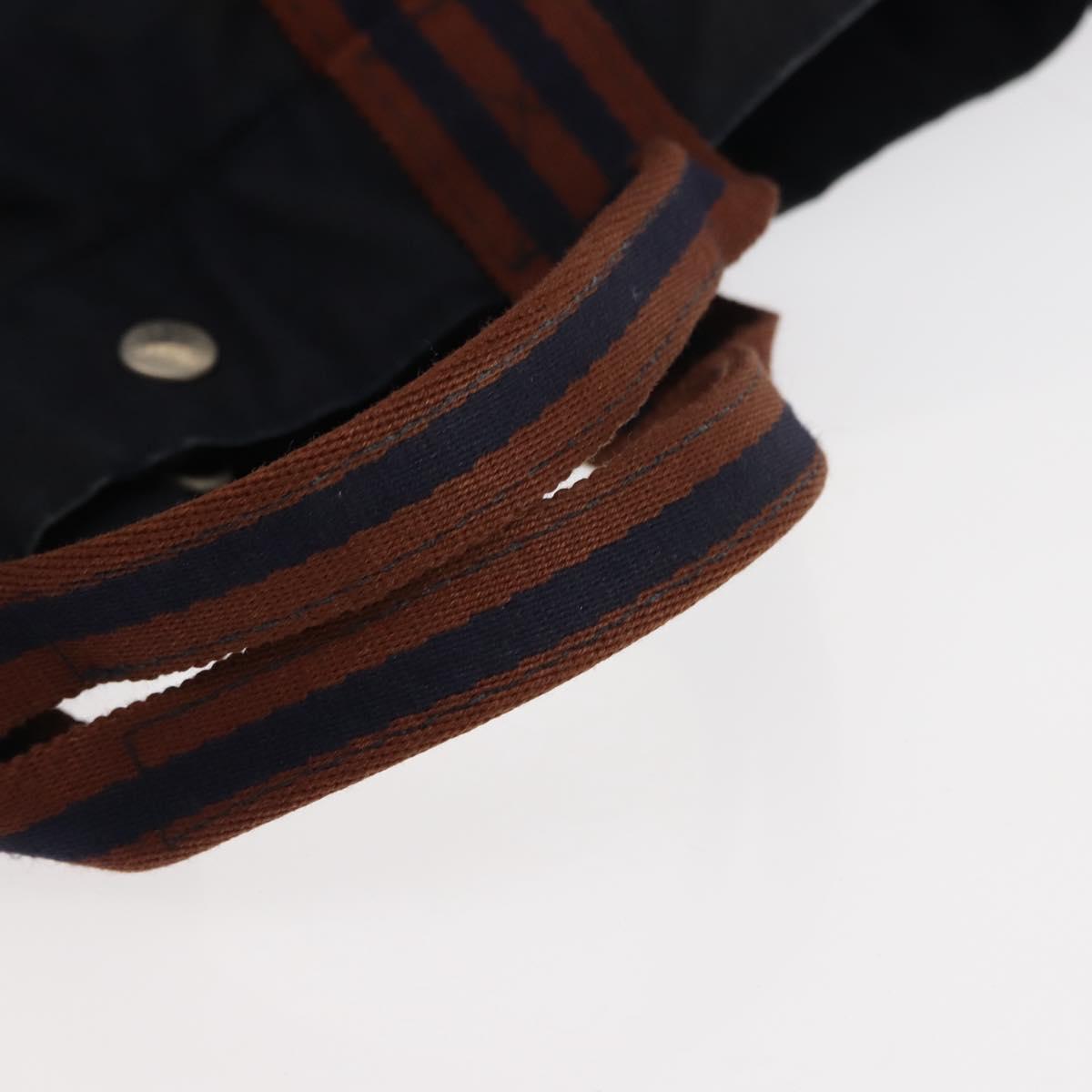 HERMES Fourre ToutMM Hand Bag Canvas Navy Brown Auth 147150