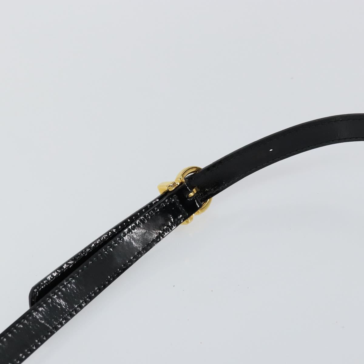 Salvatore Ferragamo Gancini Hand Bag Enamel 2way Black Gold Auth 147151