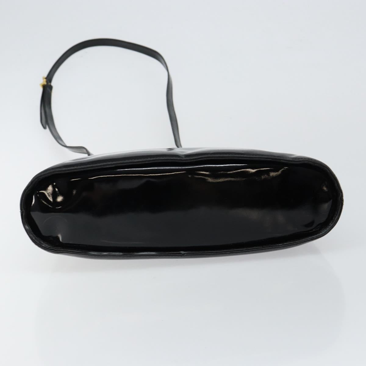 Salvatore Ferragamo Gancini Hand Bag Enamel 2way Black Gold Auth 147151