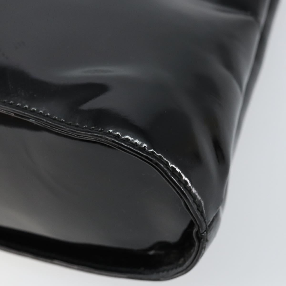 Salvatore Ferragamo Gancini Hand Bag Enamel 2way Black Gold Auth 147151