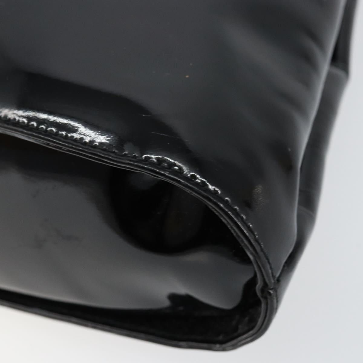 Salvatore Ferragamo Gancini Hand Bag Enamel 2way Black Gold Auth 147151