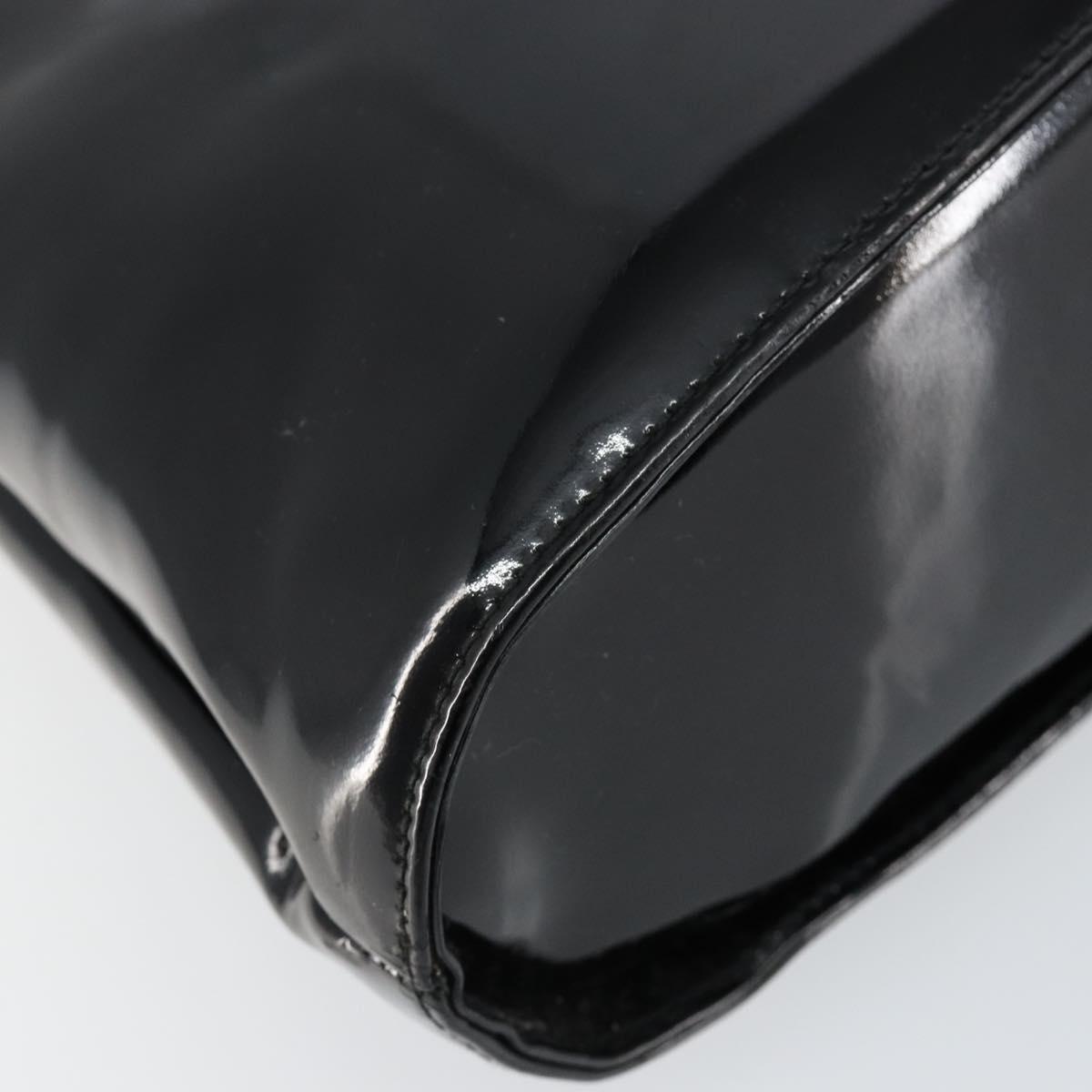 Salvatore Ferragamo Gancini Hand Bag Enamel 2way Black Gold Auth 147151