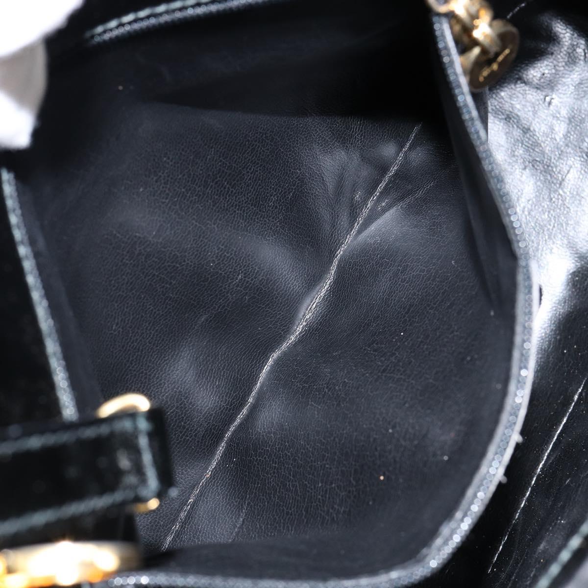 Salvatore Ferragamo Gancini Hand Bag Enamel 2way Black Gold Auth 147151