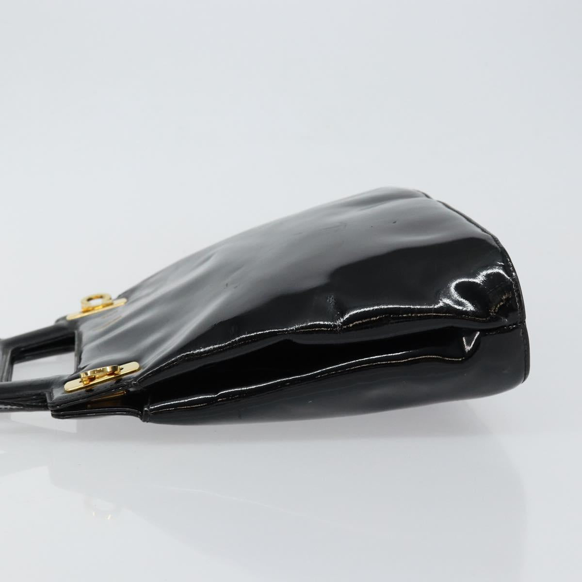 Salvatore Ferragamo Gancini Hand Bag Enamel 2way Black Gold Auth 147151