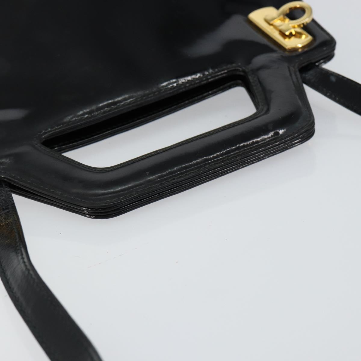 Salvatore Ferragamo Gancini Hand Bag Enamel 2way Black Gold Auth 147151