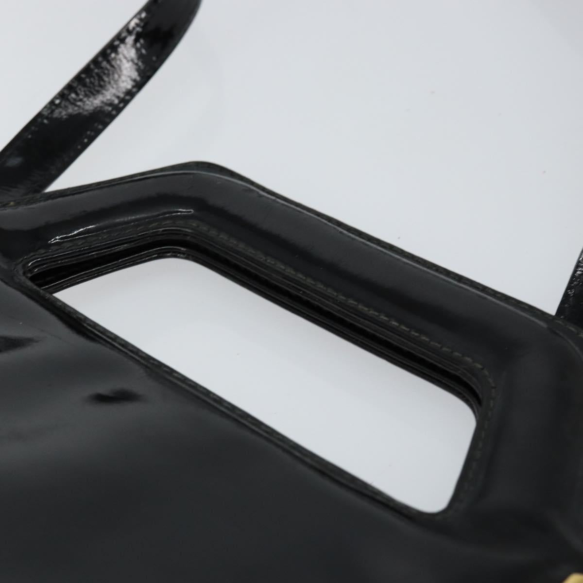 Salvatore Ferragamo Gancini Hand Bag Enamel 2way Black Gold Auth 147151