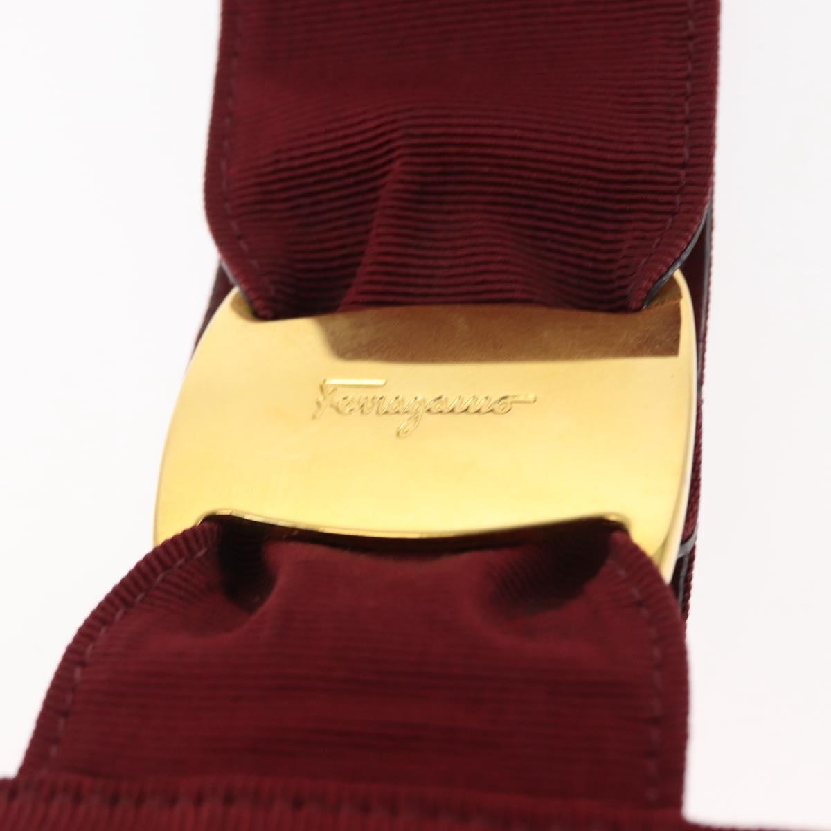 Salvatore Ferragamo Vala Hand Bag Nylon Red Gold Auth 147152