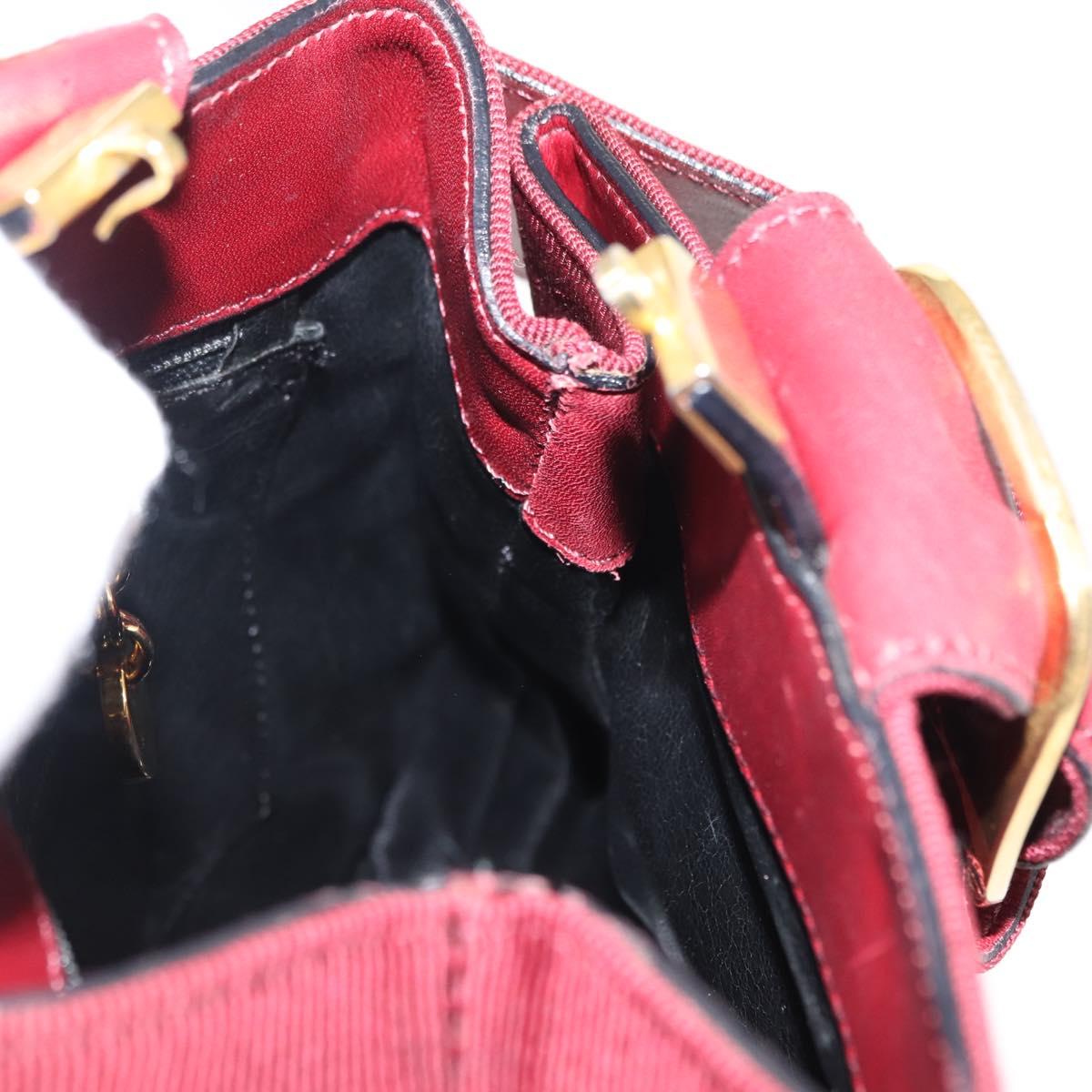 Salvatore Ferragamo Vala Hand Bag Nylon Red Gold Auth 147152