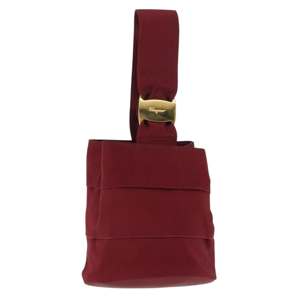 Salvatore Ferragamo Vala Hand Bag Nylon Red Gold Auth 147152