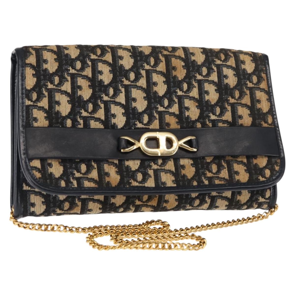 Christian Dior Trotter Canvas Chain Shoulder Bag Navy Auth 147156