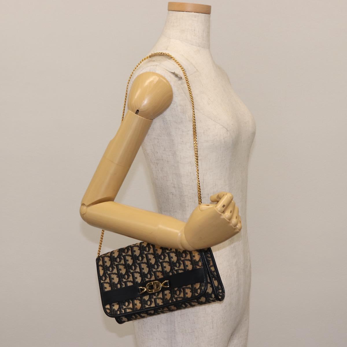 Christian Dior Trotter Canvas Chain Shoulder Bag Navy Auth 147156