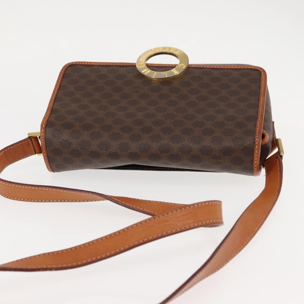 CELINE Macadam Canvas Circle Shoulder Bag PVC Leather Brown Gold Auth 147158