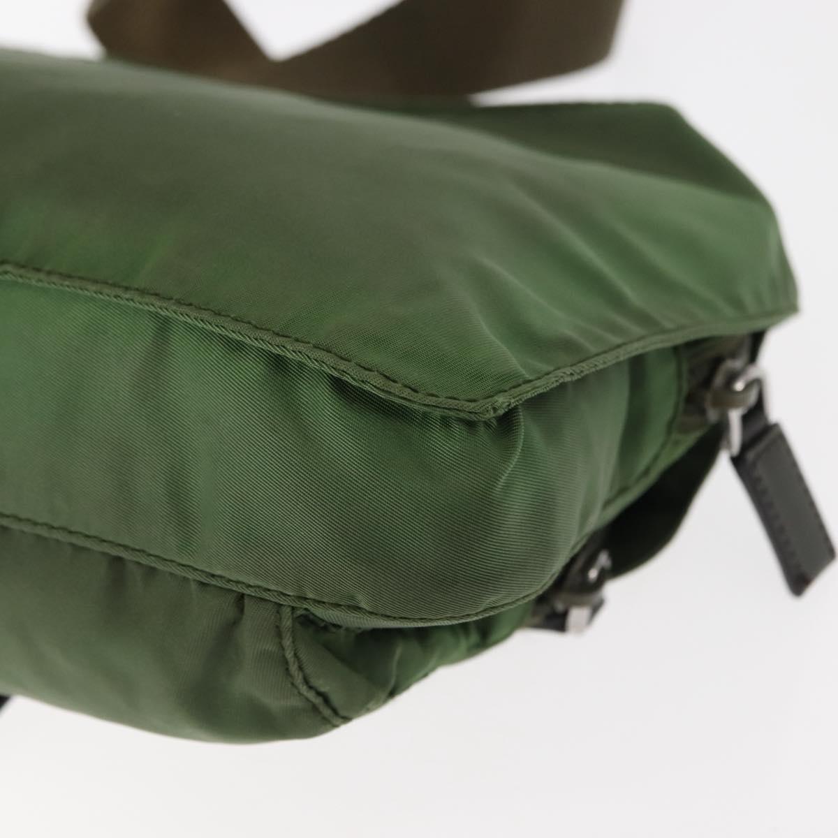 PRADA Shoulder Bag Nylon Green Silver Auth 147192