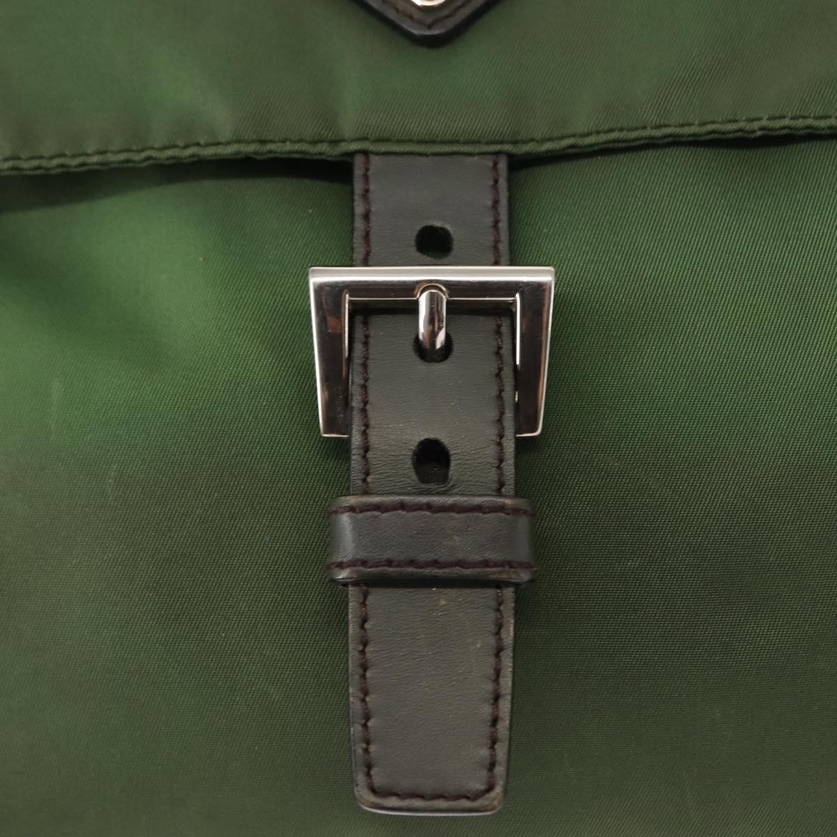 PRADA Shoulder Bag Nylon Green Silver Auth 147192