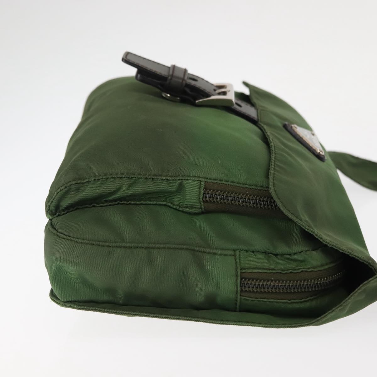 PRADA Shoulder Bag Nylon Green Silver Auth 147192