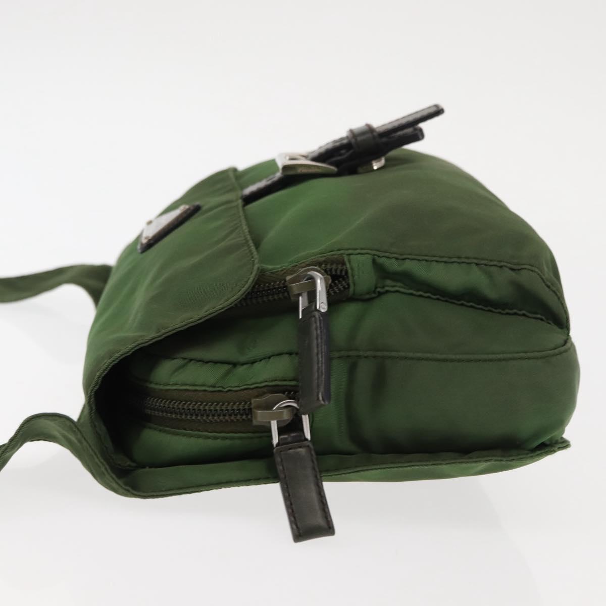 PRADA Shoulder Bag Nylon Green Silver Auth 147192