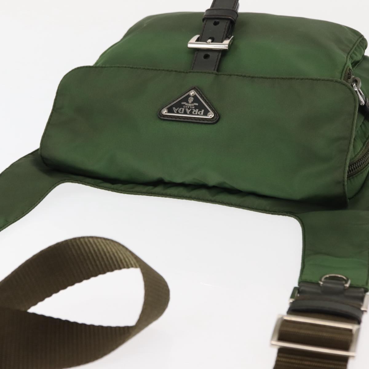 PRADA Shoulder Bag Nylon Green Silver Auth 147192