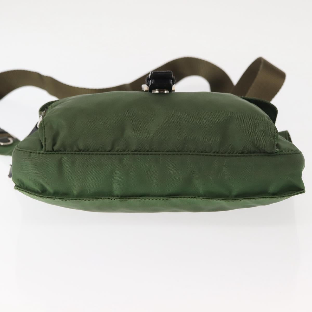PRADA Shoulder Bag Nylon Green Silver Auth 147192