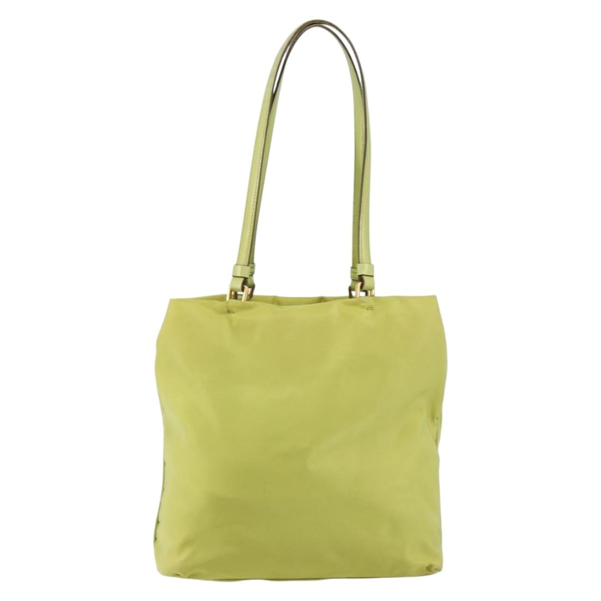 PRADA Tote Bag Nylon Silver Light green Auth 147193
