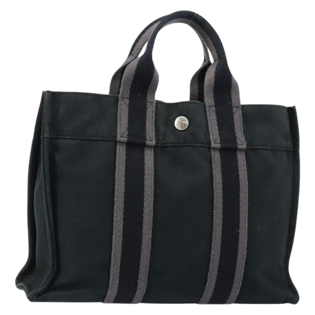 HERMES Fourre Tout PM Hand Bag Canvas Black Silver Auth 147194