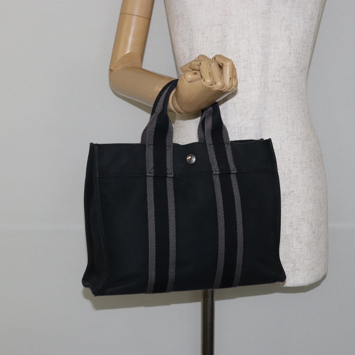 HERMES Fourre Tout PM Hand Bag Canvas Black Silver Auth 147194