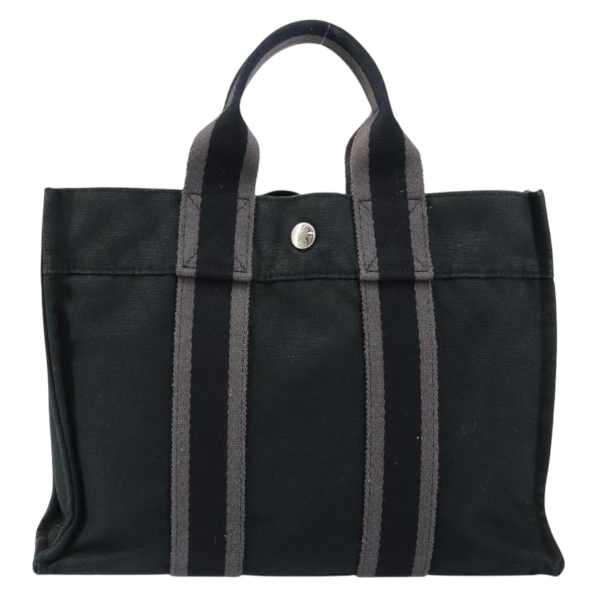 HERMES Fourre Tout PM Hand Bag Canvas Black Silver Auth 147194