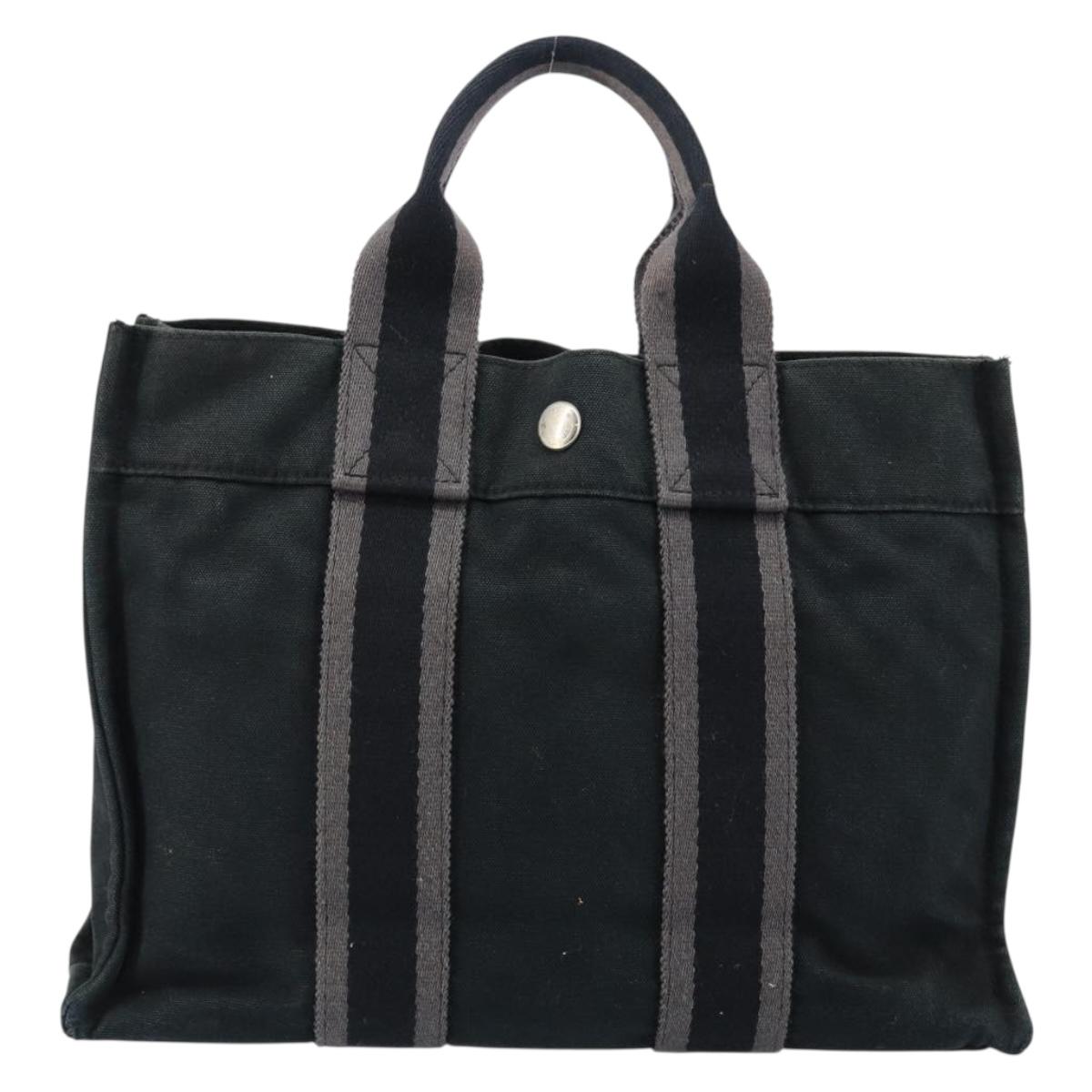 HERMES Fourre Tout PM Hand Bag Canvas Black Silver Auth 147194