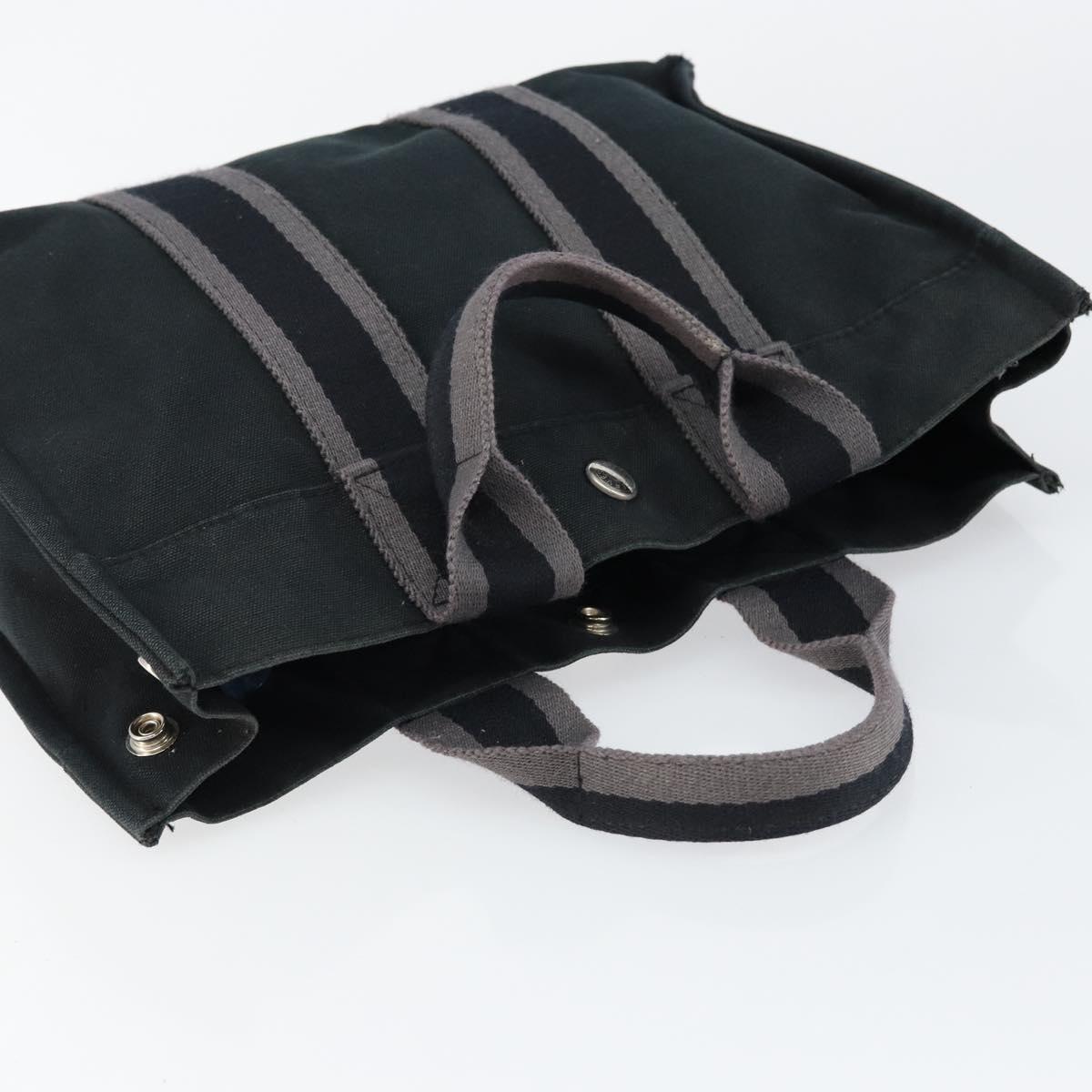 HERMES Fourre Tout PM Hand Bag Canvas Black Silver Auth 147194