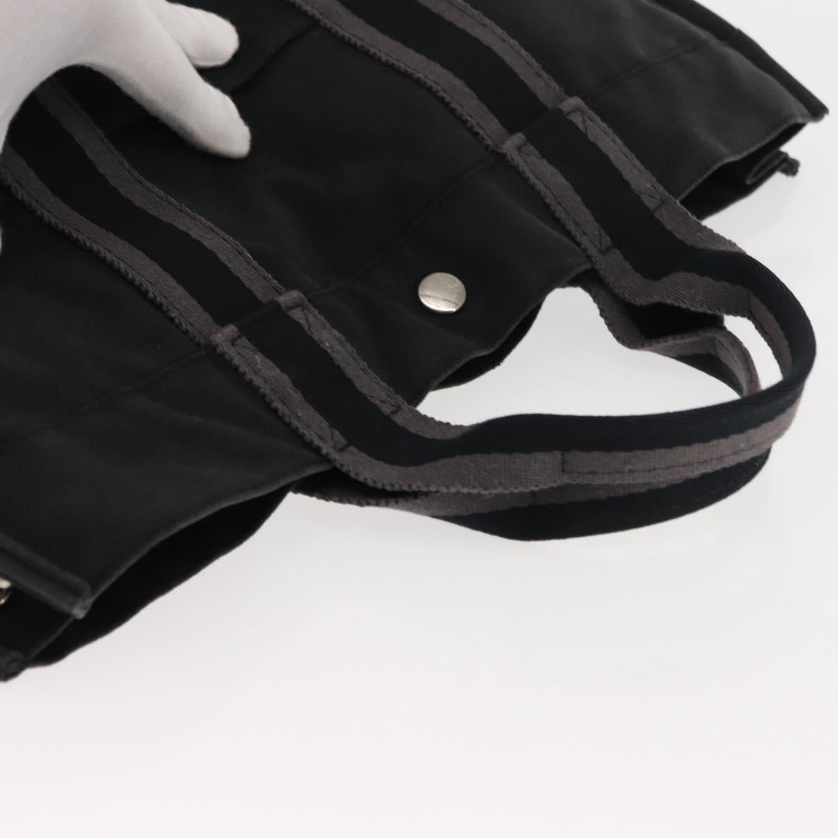 HERMES Fourre Tout MM Hand Bag Canvas Black Silver Auth 147195