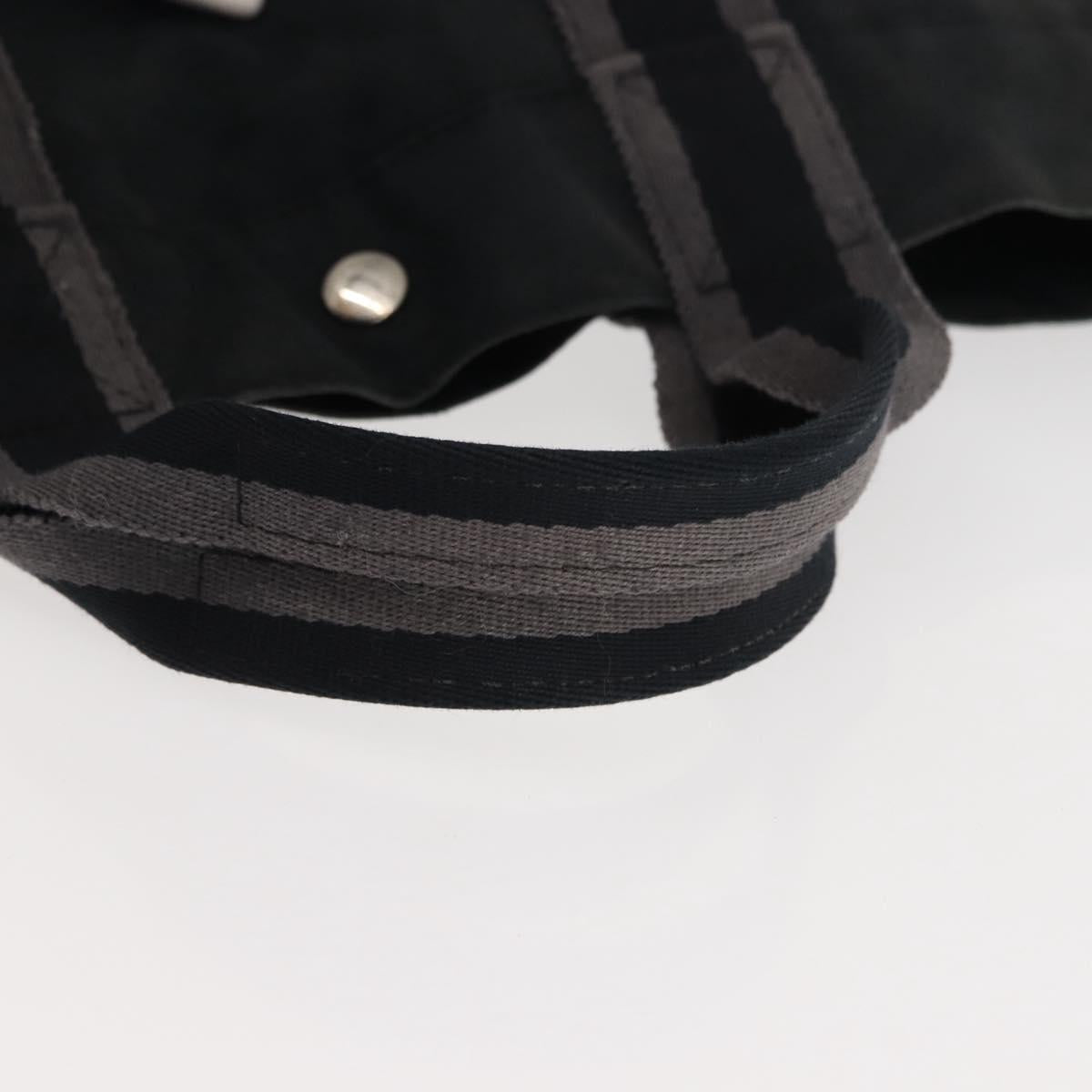 HERMES Fourre Tout MM Hand Bag Canvas Black Silver Auth 147195