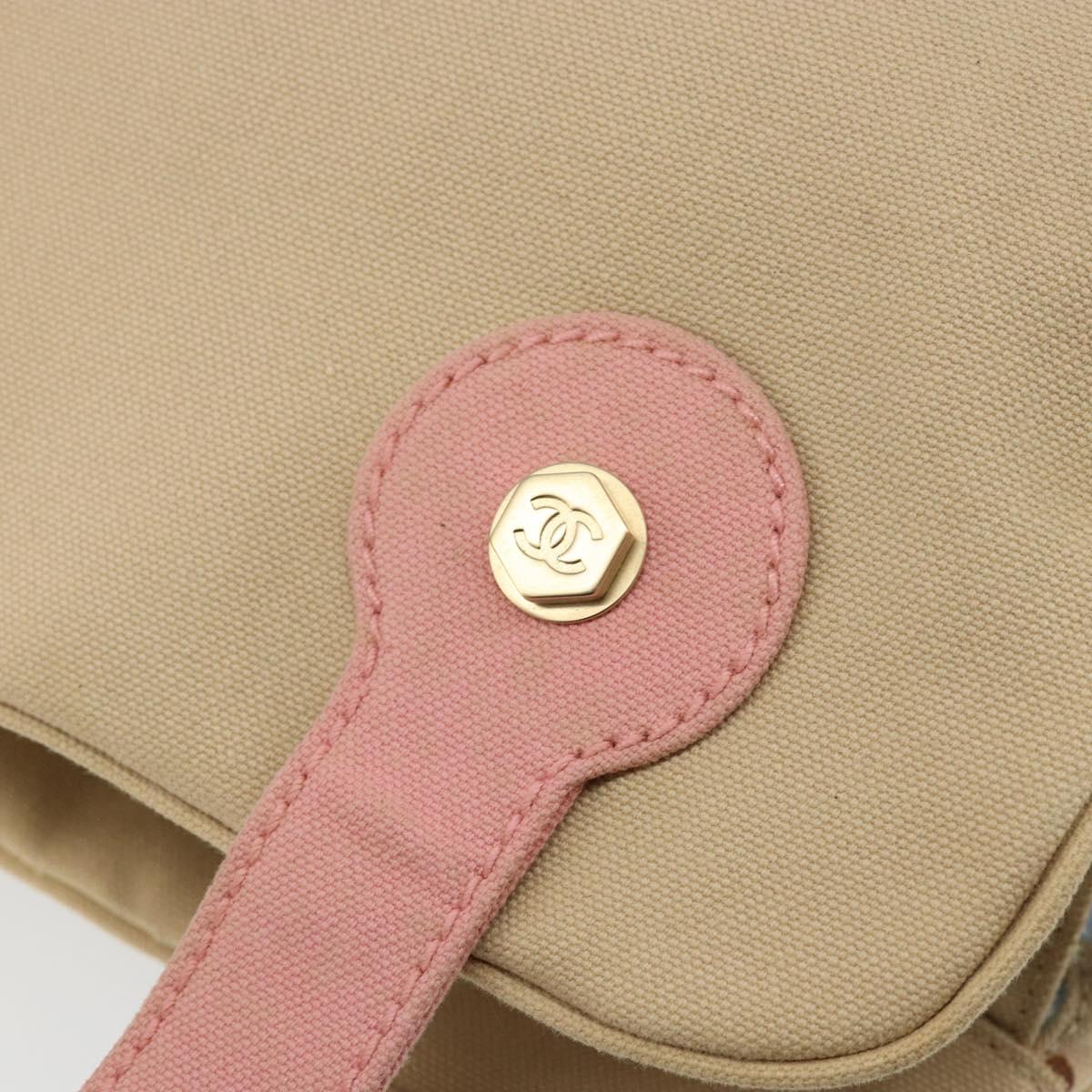 CHANEL Marshmallow COCO Mark Tote Bag Canvas Leather Beige Gold CC Auth 147196