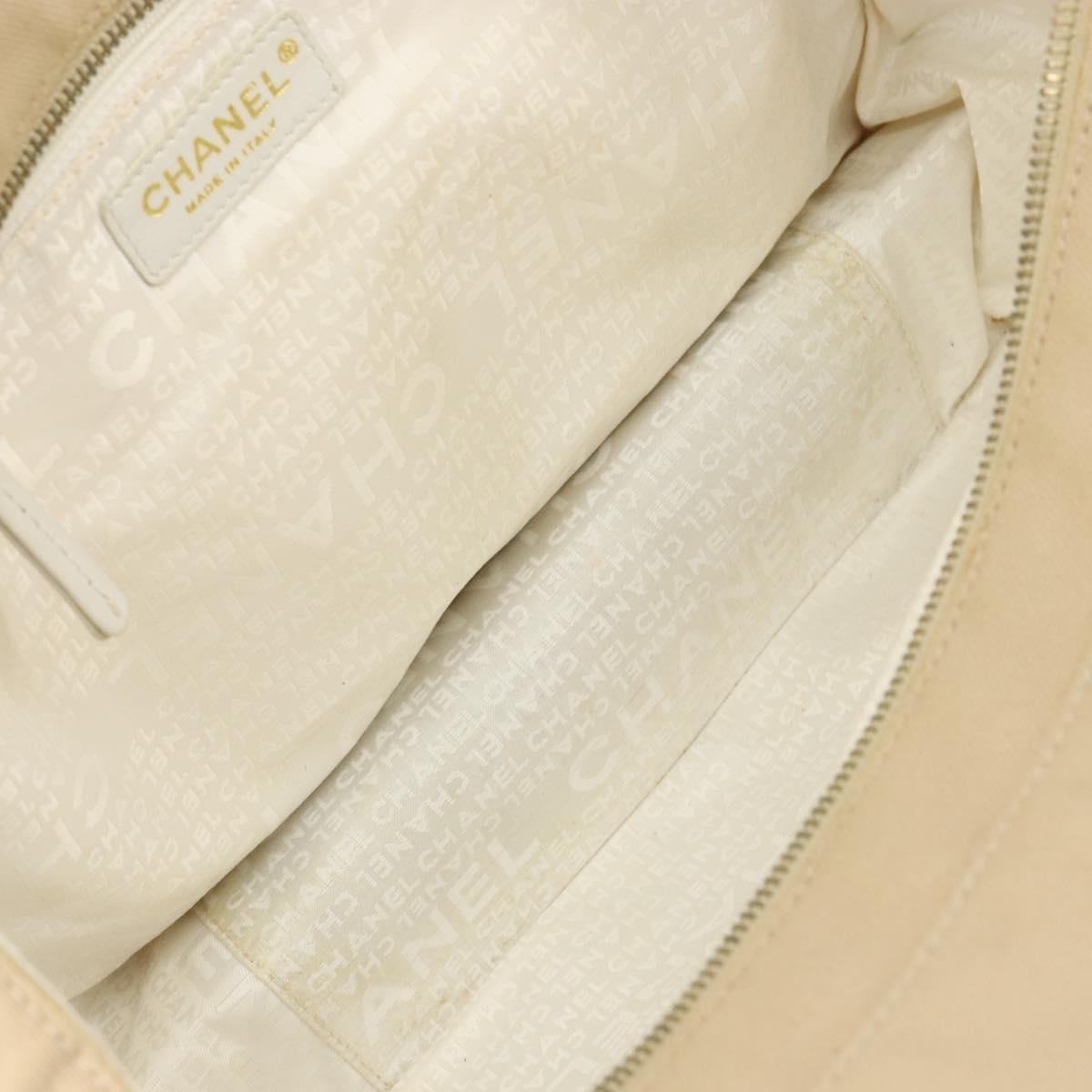 CHANEL Marshmallow COCO Mark Tote Bag Canvas Leather Beige Gold CC Auth 147196