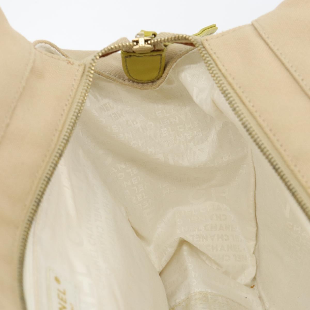 CHANEL Marshmallow COCO Mark Tote Bag Canvas Leather Beige Gold CC Auth 147196