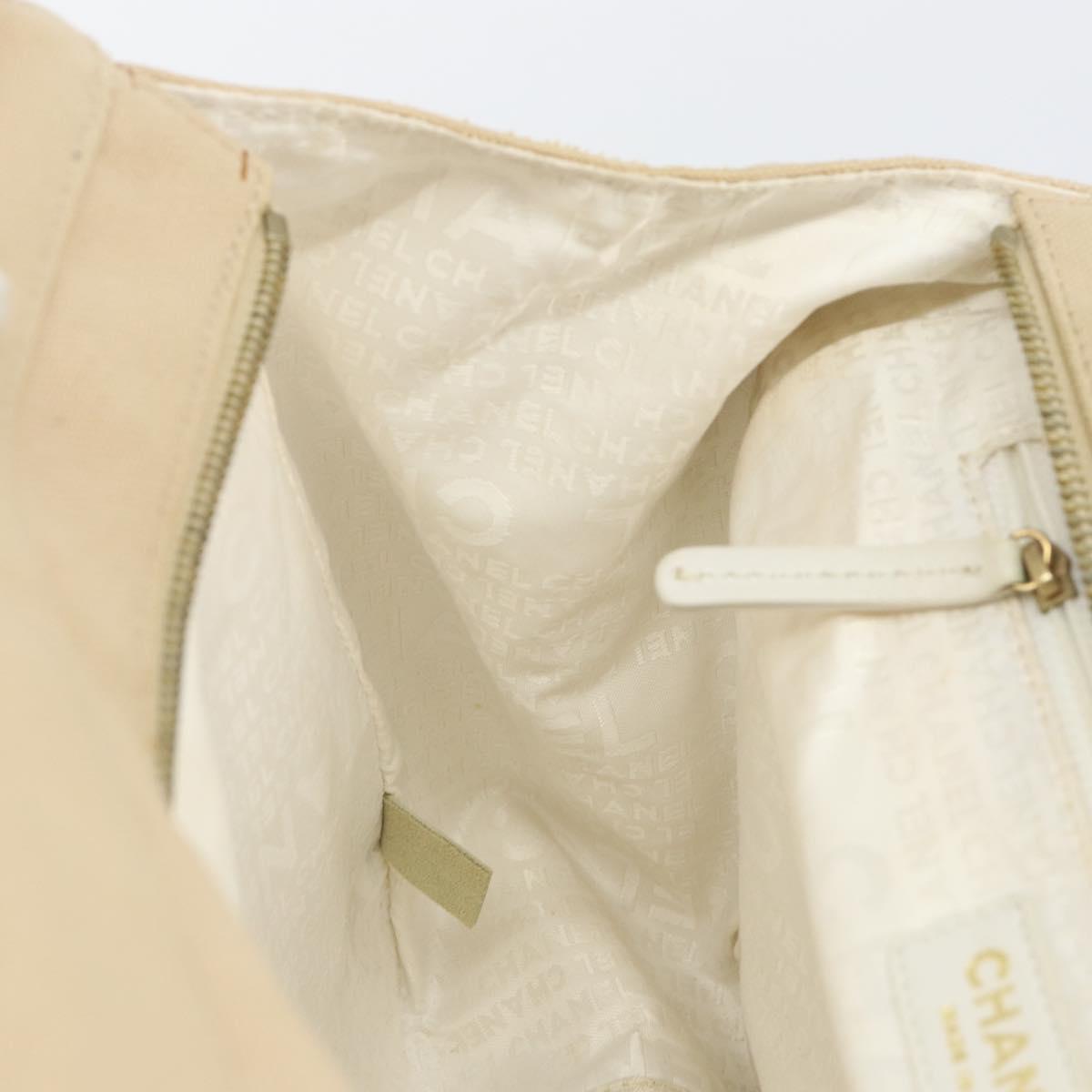 CHANEL Marshmallow COCO Mark Tote Bag Canvas Leather Beige Gold CC Auth 147196