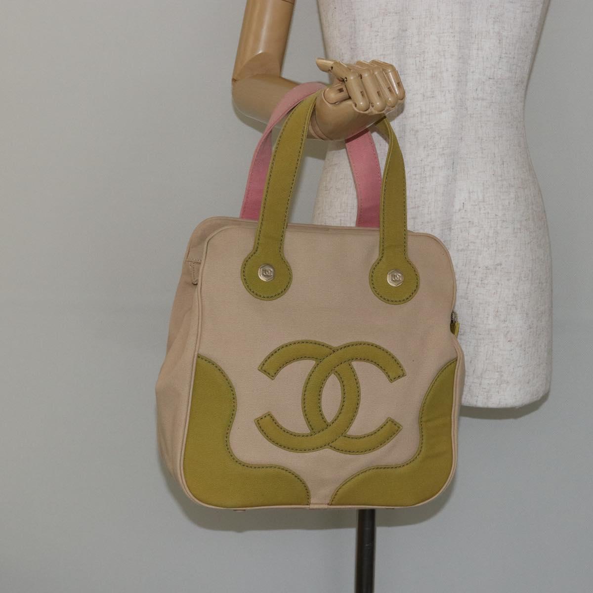 CHANEL Marshmallow COCO Mark Tote Bag Canvas Leather Beige Gold CC Auth 147196