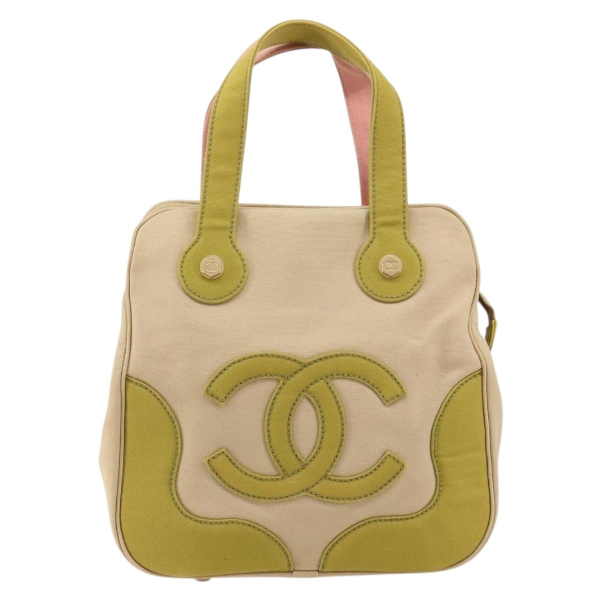 CHANEL Marshmallow COCO Mark Tote Bag Canvas Leather Beige Gold CC Auth 147196
