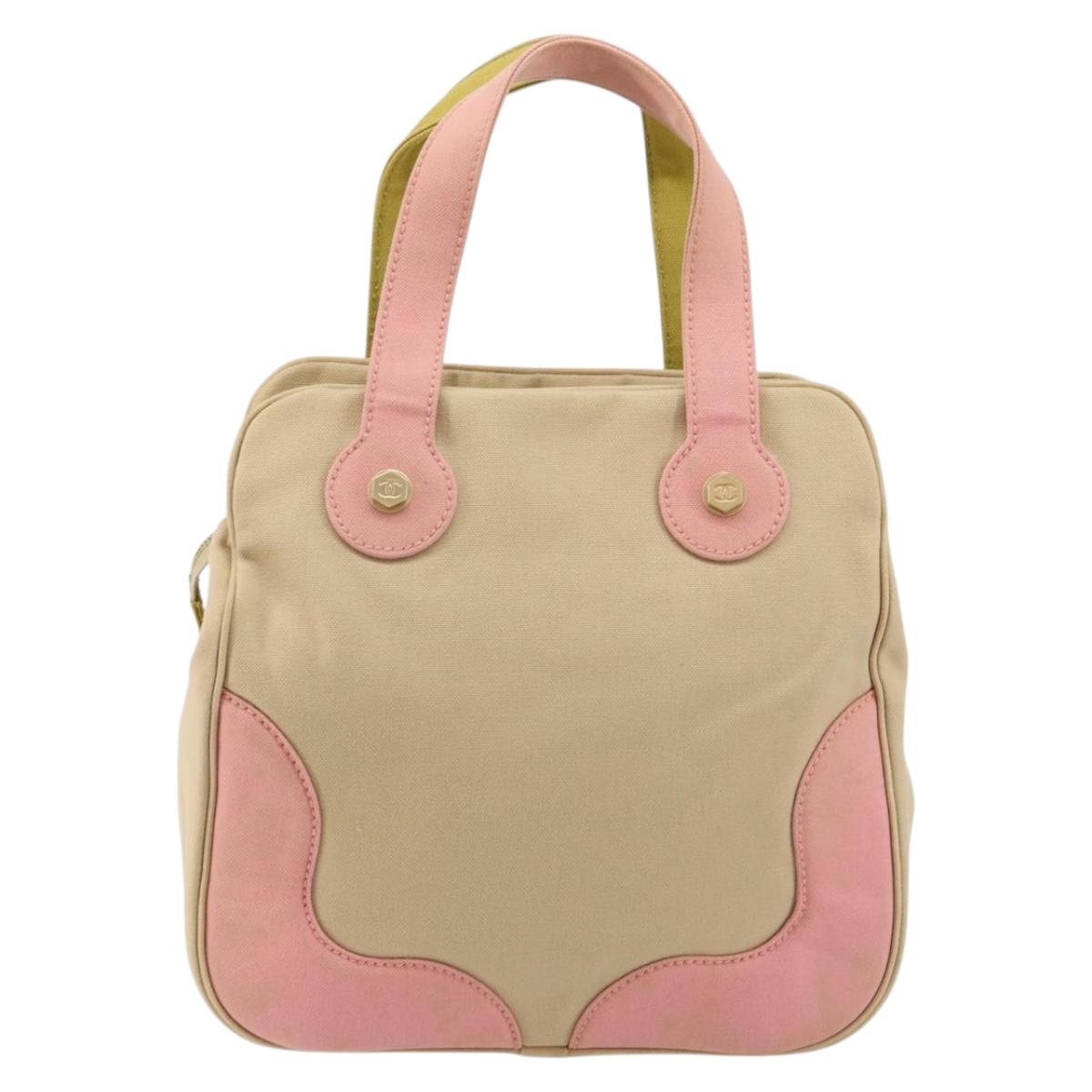 CHANEL Marshmallow COCO Mark Tote Bag Canvas Leather Beige Gold CC Auth 147196