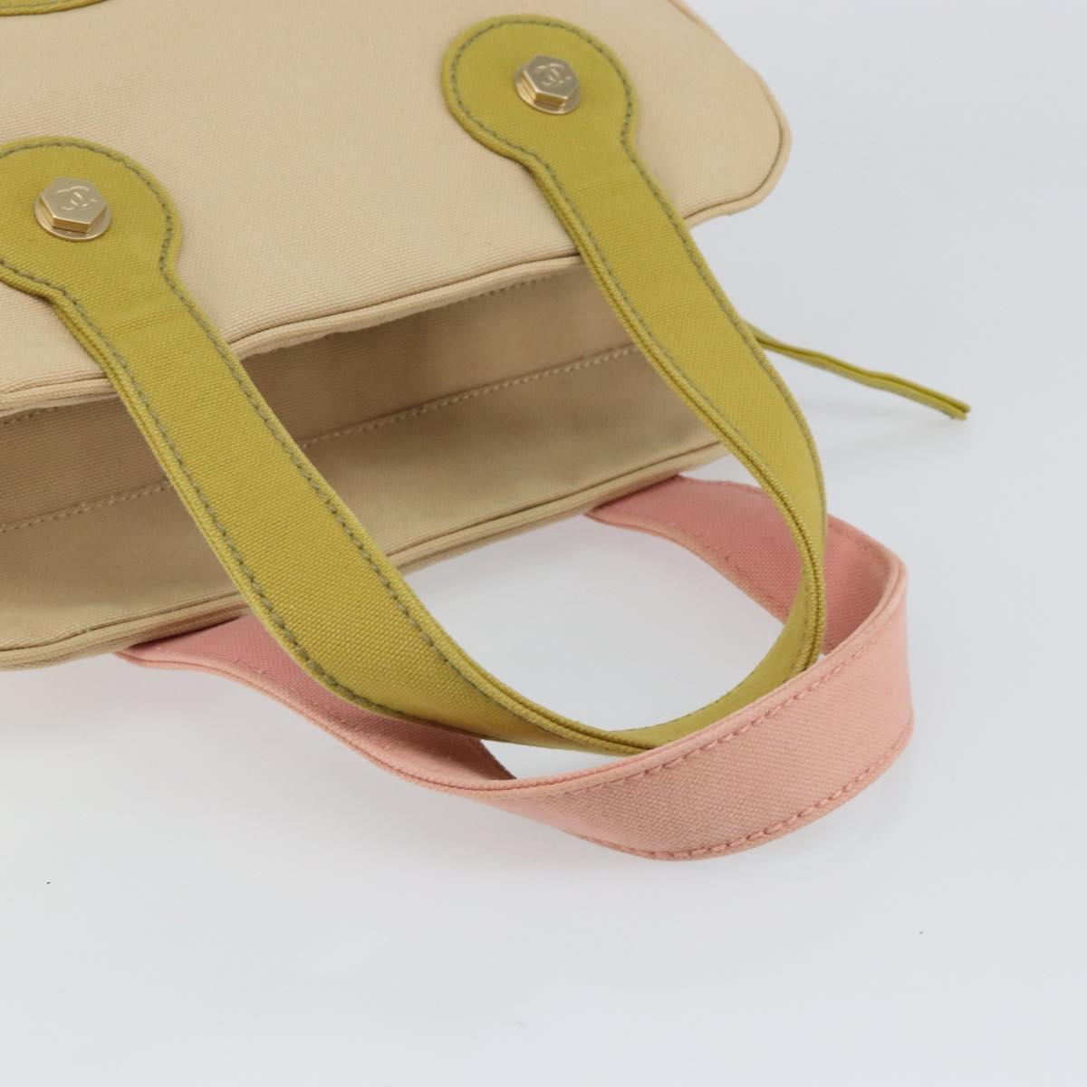 CHANEL Marshmallow COCO Mark Tote Bag Canvas Leather Beige Gold CC Auth 147196