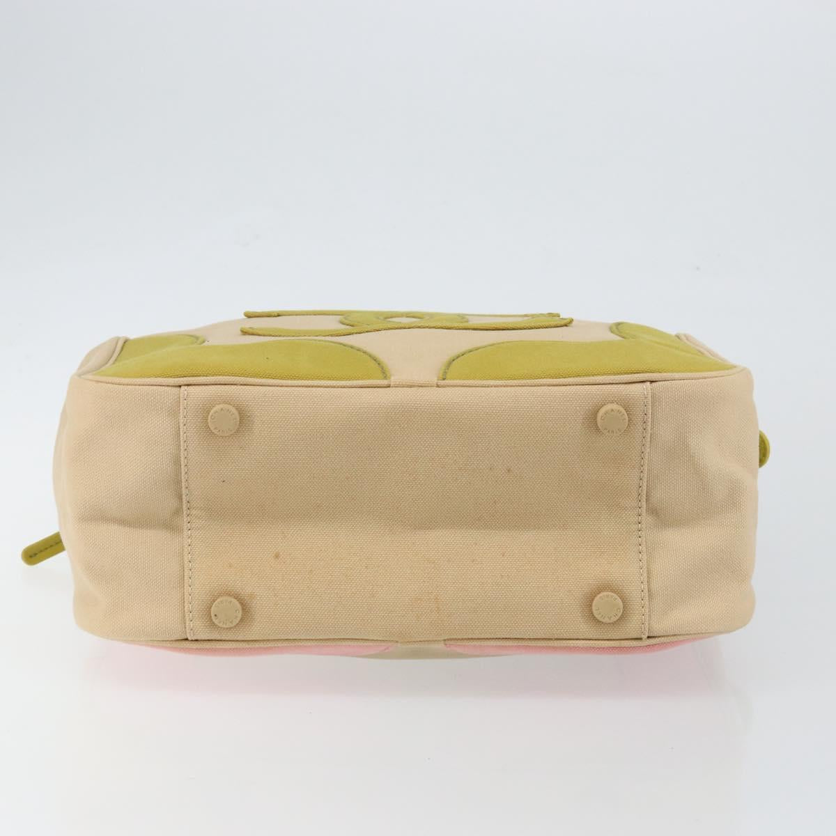 CHANEL Marshmallow COCO Mark Tote Bag Canvas Leather Beige Gold CC Auth 147196