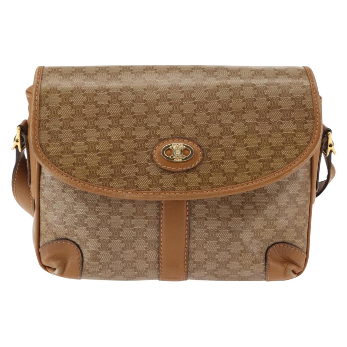 CELINE Macadam Canvas Shoulder Bag PVC Beige Gold Auth 147197