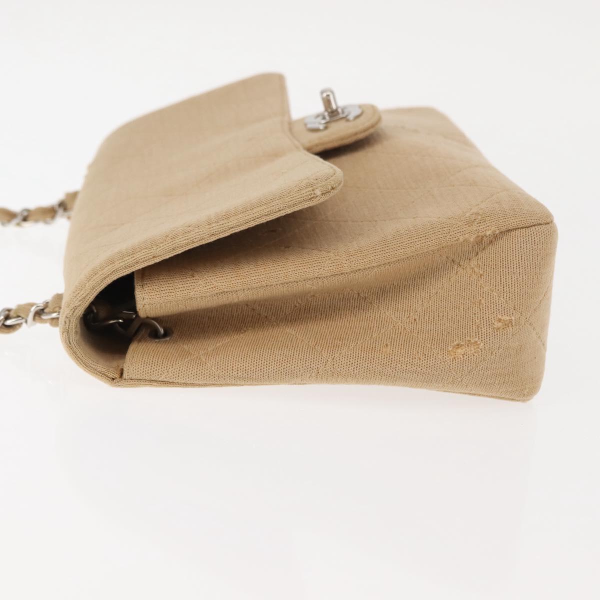 CHANEL Matelasse25 Chain Shoulder Bag cotton Beige Silver CC Auth 147227