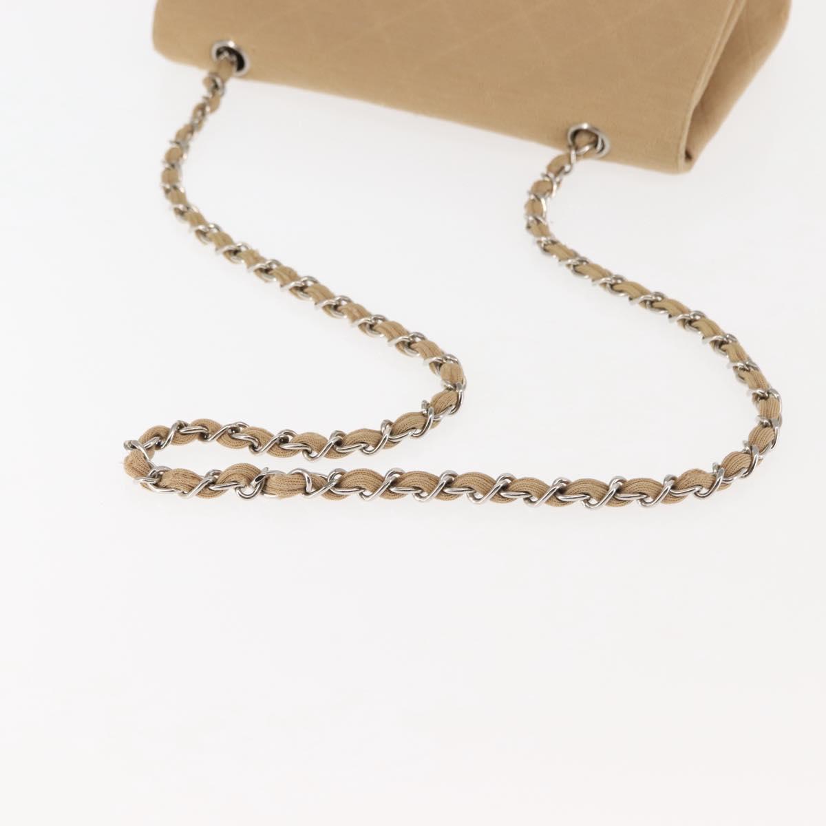 CHANEL Matelasse25 Chain Shoulder Bag cotton Beige Silver CC Auth 147227