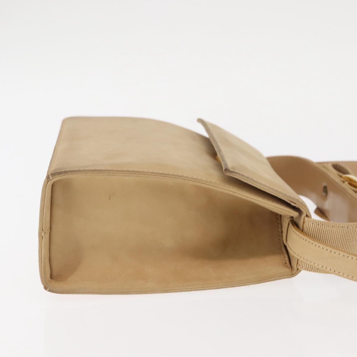 Salvatore Ferragamo Vala Hand Bag Suede 2way Beige Gold Auth 147228