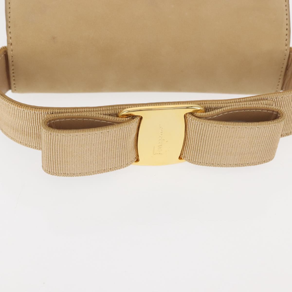 Salvatore Ferragamo Vala Hand Bag Suede 2way Beige Gold Auth 147228