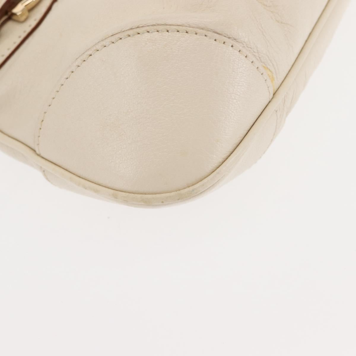 Salvatore Ferragamo Gancini Hand Bag Leather 2way White Gold Auth 147238