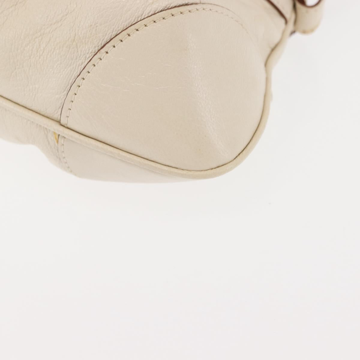 Salvatore Ferragamo Gancini Hand Bag Leather 2way White Gold Auth 147238