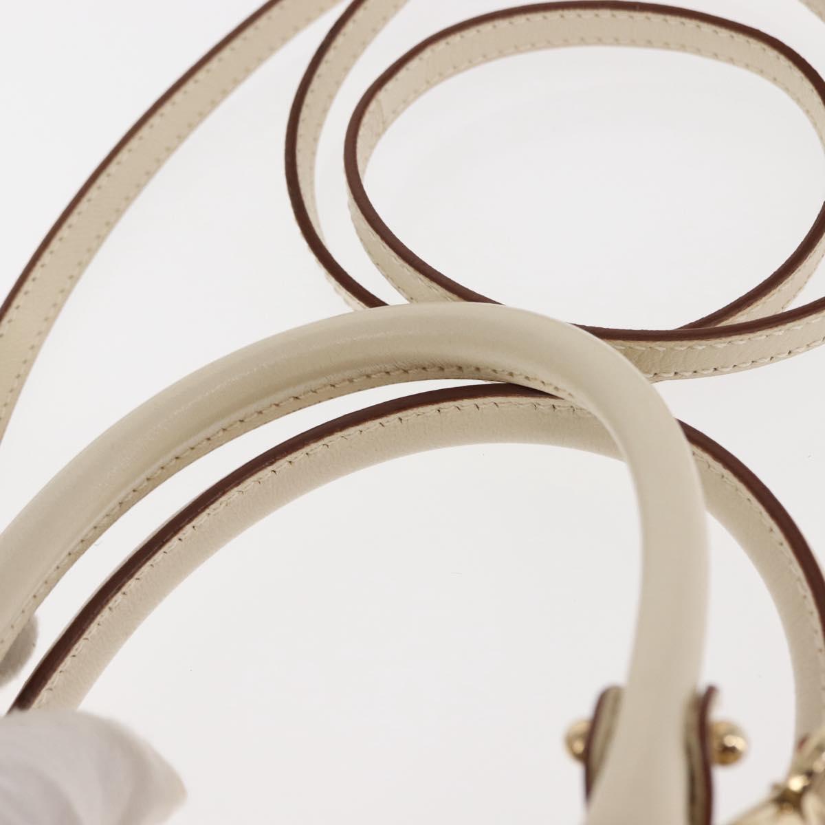 Salvatore Ferragamo Gancini Hand Bag Leather 2way White Gold Auth 147238