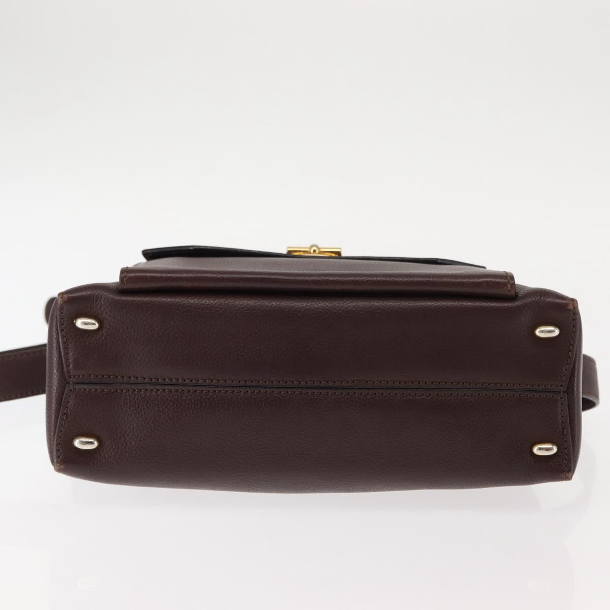 CELINE Circle Shoulder Bag Leather Bordeaux Gold Auth 147239