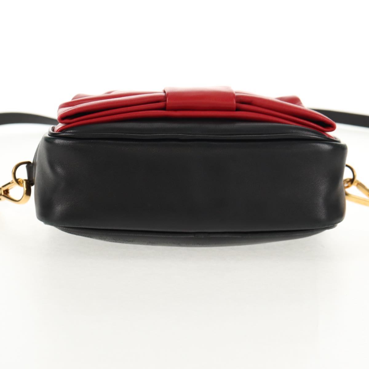 PRADA Ribbon Shoulder Bag Leather Black Red gold Auth 147259V